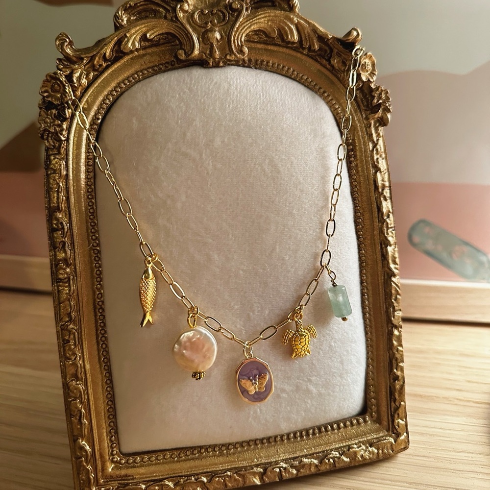18k Gold Plated Beach Inspired Charm Necklace